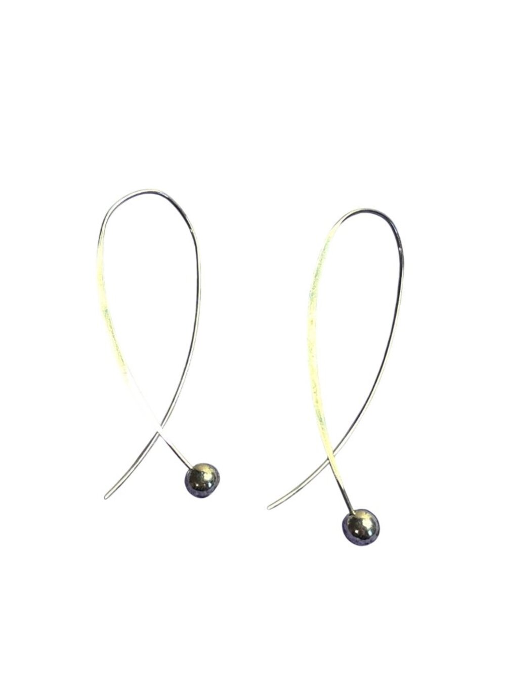 Silvertone Threader Earrings Ball 2.25 Inches